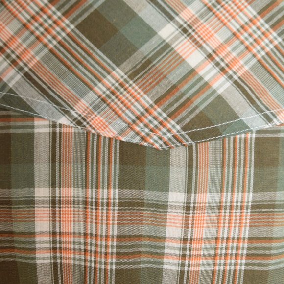 vintage 70s top shirt thin plaid olive green western cowgirl blouse S M - Picture 6 of 7